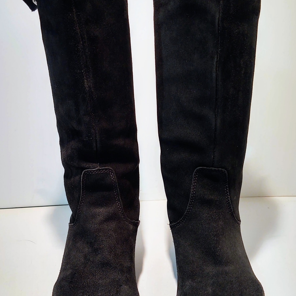 Crocs Cobbler Black Suede Leather Knee High Tall Clog Boot Women's W7 11553